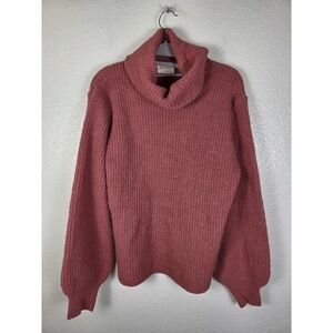 Allie Rose Womens Cowl Neck Sweater Mauve Pink Ribbed Knit Chenille Small